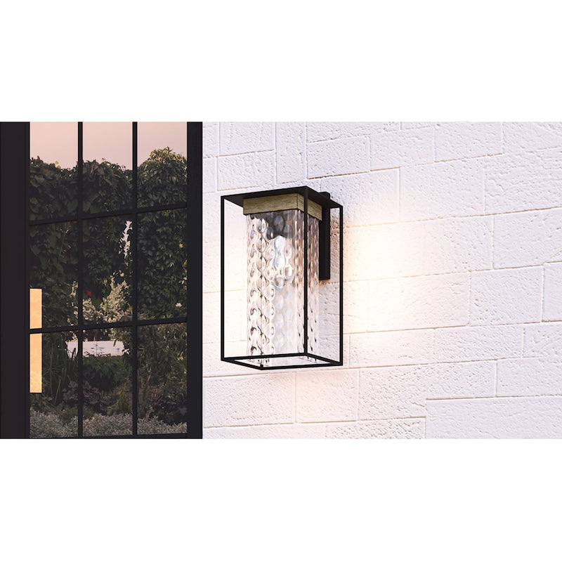 Quoizel Longwood 1 Light Outdoor Lantern, Black/Clear Hammered