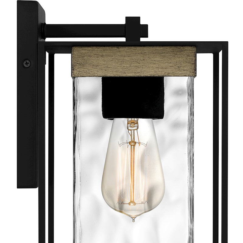 Quoizel Longwood 1 Light Outdoor Lantern, Black/Clear Hammered