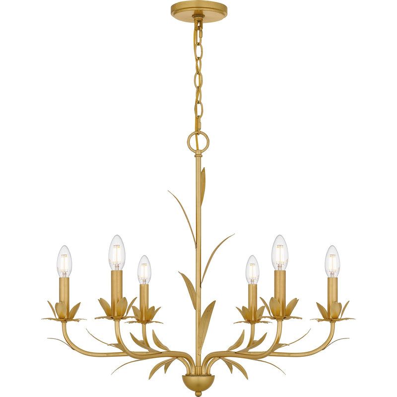 Quoizel Maria 27.5in 6-Light Chandelier | Modern Gold Leaf Steel | Dining Room & Breakfast Nook | 27.5 x 27.5 x 23 in | Model MAA5027GFL
