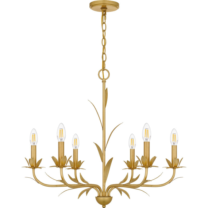 Quoizel Maria 27.5in 6-Light Chandelier | Modern Gold Leaf Steel | Dining Room & Breakfast Nook | 27.5 x 27.5 x 23 in | Model MAA5027GFL