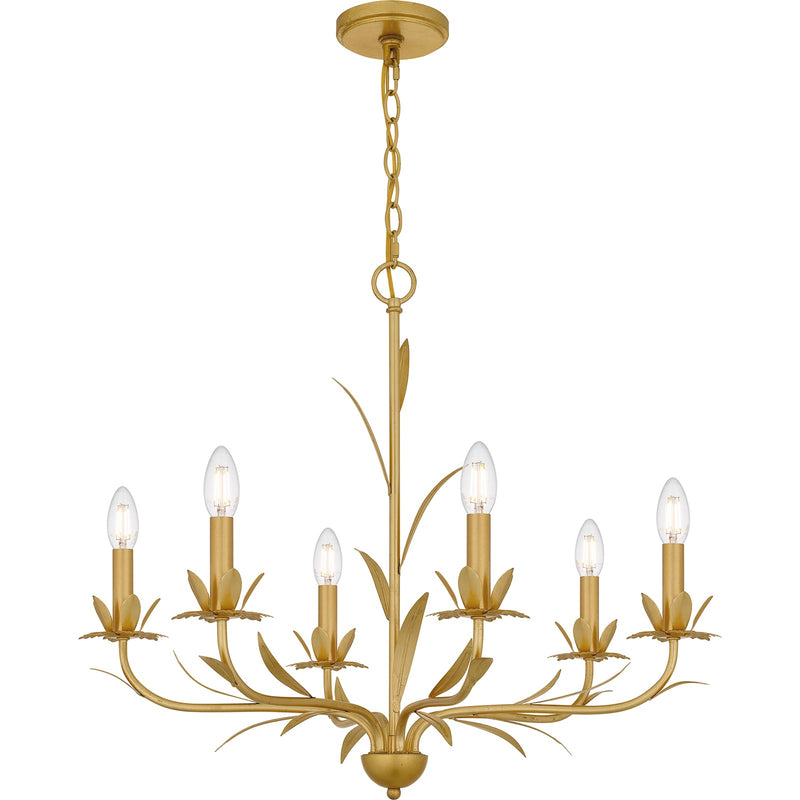 Quoizel Maria 27.5in 6-Light Chandelier | Modern Gold Leaf Steel | Dining Room & Breakfast Nook | 27.5 x 27.5 x 23 in | Model MAA5027GFL