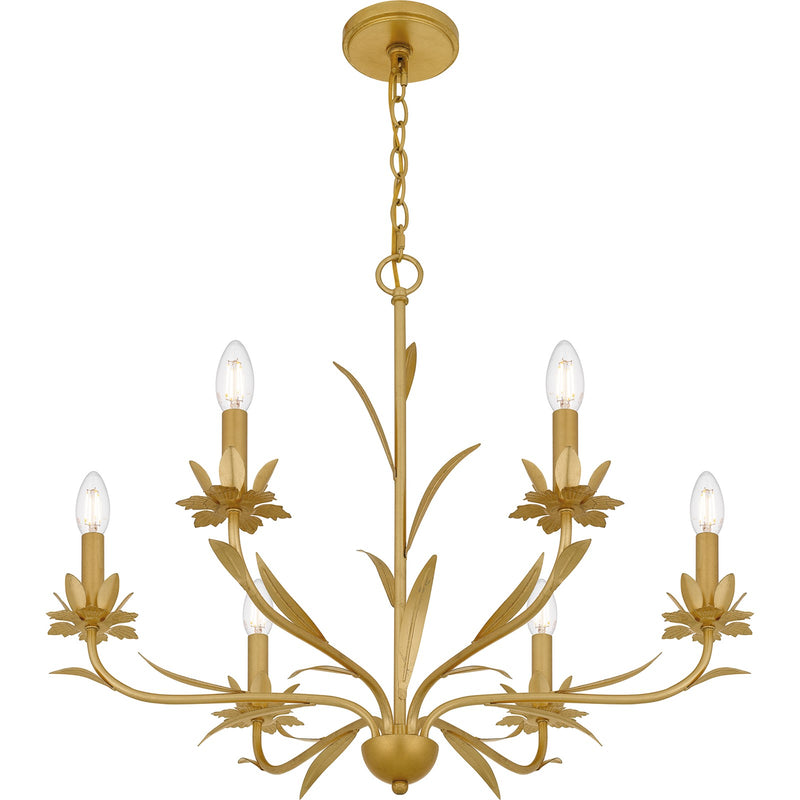 Quoizel Maria 27.5in 6-Light Chandelier | Modern Gold Leaf Steel | Dining Room & Breakfast Nook | 27.5 x 27.5 x 23 in | Model MAA5027GFL