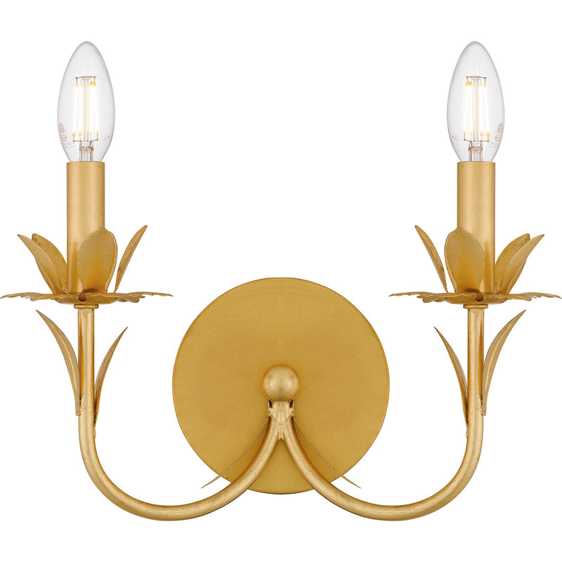 Quoizel Maria 12in 2-Light Wall Sconce | Modern Gold Leaf Steel | Hallway & Bathroom Vanity | 12 x 5 x 11.25 in | Model MAA8712GFL