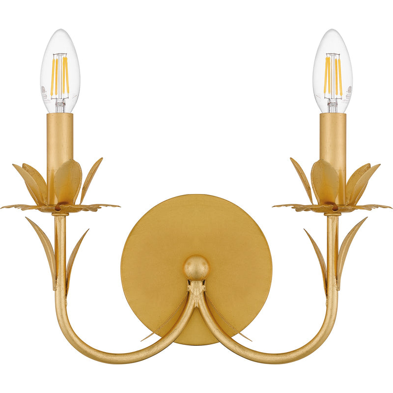 Quoizel Maria 12in 2-Light Wall Sconce | Modern Gold Leaf Steel | Hallway & Bathroom Vanity | 12 x 5 x 11.25 in | Model MAA8712GFL