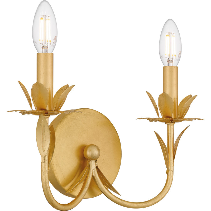Quoizel Maria 12in 2-Light Wall Sconce | Modern Gold Leaf Steel | Hallway & Bathroom Vanity | 12 x 5 x 11.25 in | Model MAA8712GFL