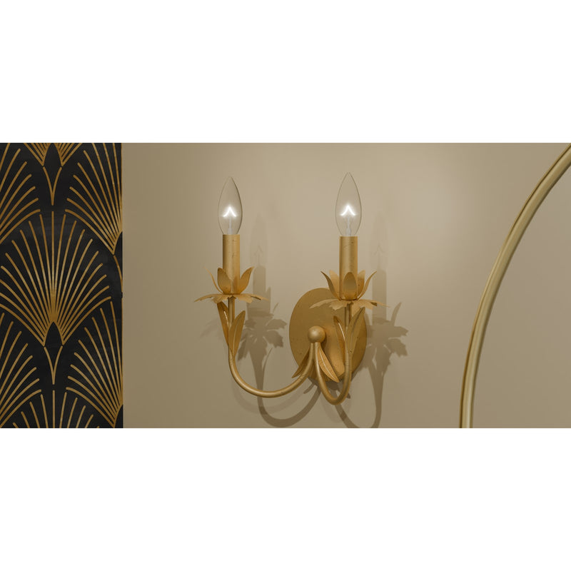 Quoizel Maria 12in 2-Light Wall Sconce | Modern Gold Leaf Steel | Hallway & Bathroom Vanity | 12 x 5 x 11.25 in | Model MAA8712GFL