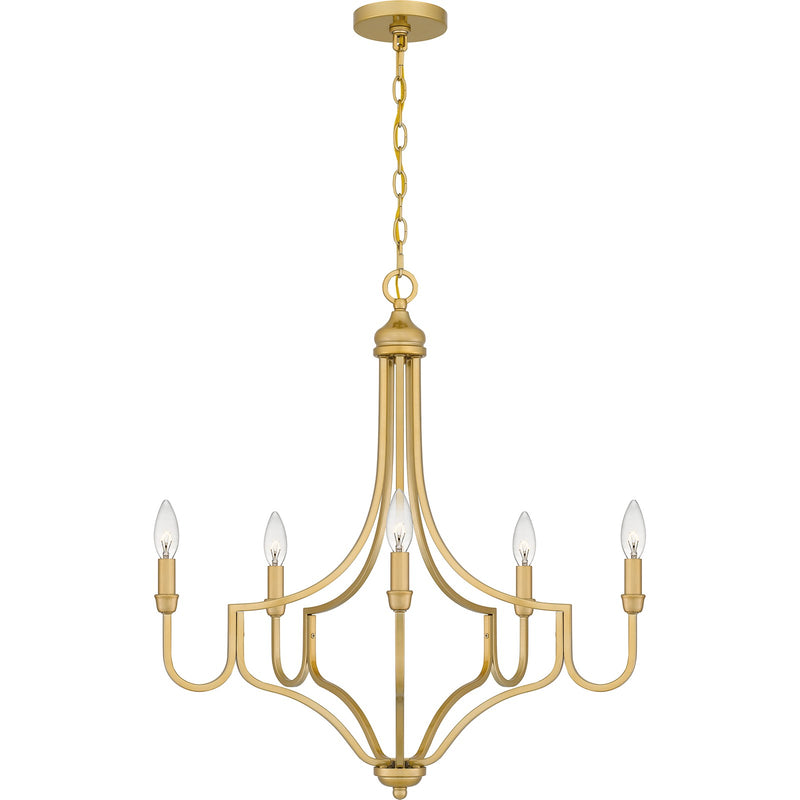 Quoizel Mabel 26.25in 5-Light Chandelier | Antique Light Gold Steel | Dining Room & Primary Bedroom | 26.25 x 26.25 x 28.5 in | Model MAB5026LG