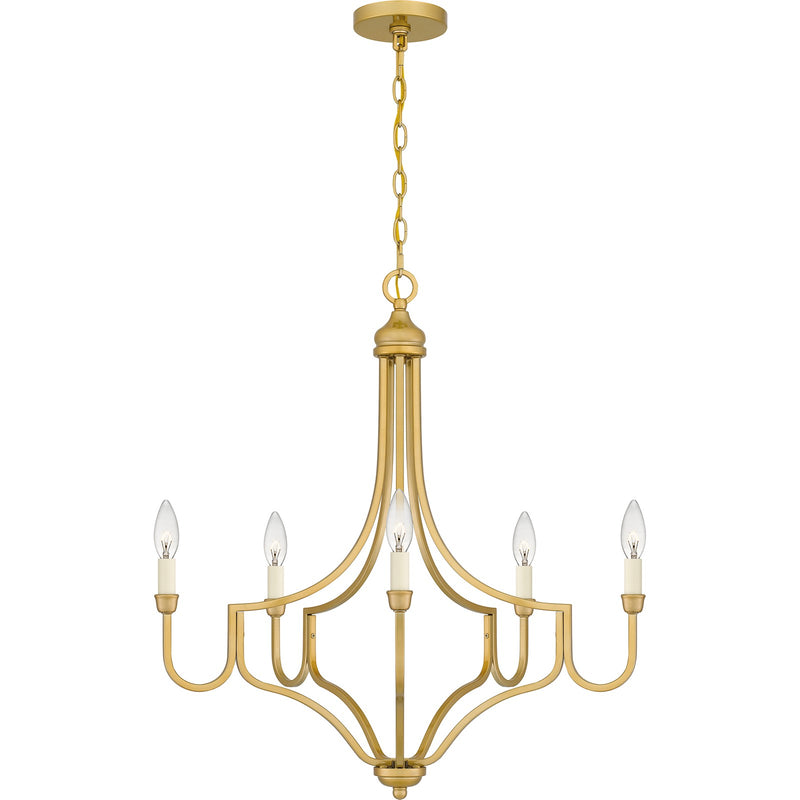 Quoizel Mabel 26.25in 5-Light Chandelier | Antique Light Gold Steel | Dining Room & Primary Bedroom | 26.25 x 26.25 x 28.5 in | Model MAB5026LG