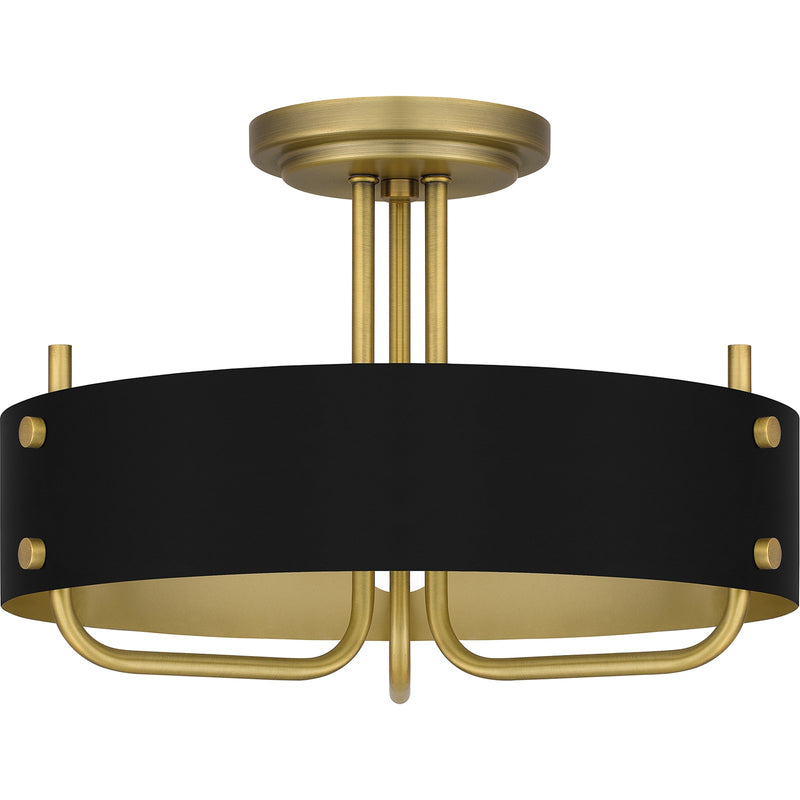 Quoizel Madden 17in 3-Light Semi-Flush Mount | Modern Aged Brass and Black Metal | Hallway & Bedroom Ceiling Light | 17 x 17 x 12 in | Model MAD1717AB