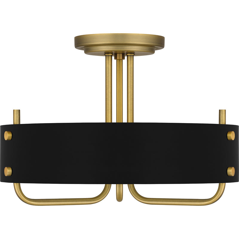 Quoizel Madden 17in 3-Light Semi-Flush Mount | Modern Aged Brass and Black Metal | Hallway & Bedroom Ceiling Light | 17 x 17 x 12 in | Model MAD1717AB