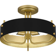 Quoizel Madden 17in 3-Light Semi-Flush Mount | Modern Aged Brass and Black Metal | Hallway & Bedroom Ceiling Light | 17 x 17 x 12 in | Model MAD1717AB