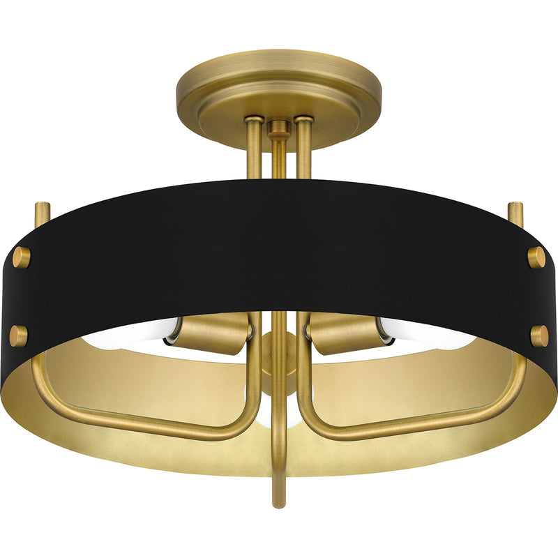 Quoizel Madden 17in 3-Light Semi-Flush Mount | Modern Aged Brass and Black Metal | Hallway & Bedroom Ceiling Light | 17 x 17 x 12 in | Model MAD1717AB