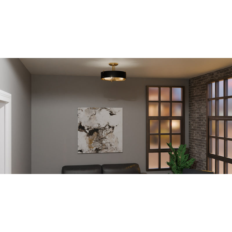 Quoizel Madden 17in 3-Light Semi-Flush Mount | Modern Aged Brass and Black Metal | Hallway & Bedroom Ceiling Light | 17 x 17 x 12 in | Model MAD1717AB