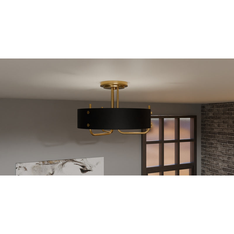 Quoizel Madden 17in 3-Light Semi-Flush Mount | Modern Aged Brass and Black Metal | Hallway & Bedroom Ceiling Light | 17 x 17 x 12 in | Model MAD1717AB