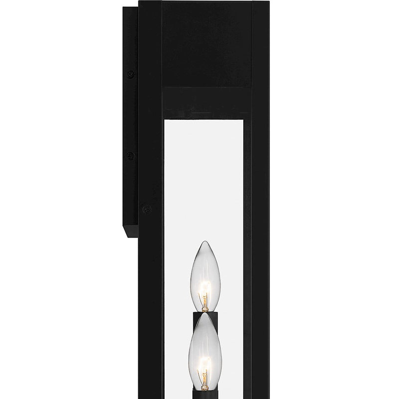 Quoizel Maren 3 Light Outdoor Lantern, Black/Clear Panel Side