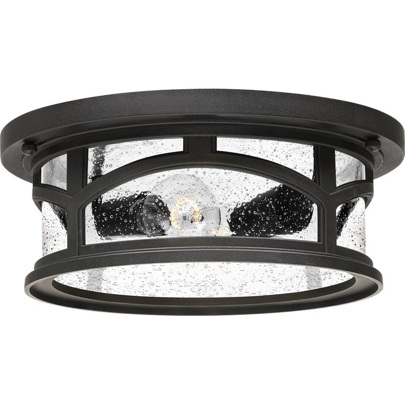 Quoizel Marblehead 13in 2-Light Outdoor Flush Mount | Coastal Mystic Black and Clear Seedy Glass | Porch & Entryway | 13 x 13 x 5 in | Model MBH1613K