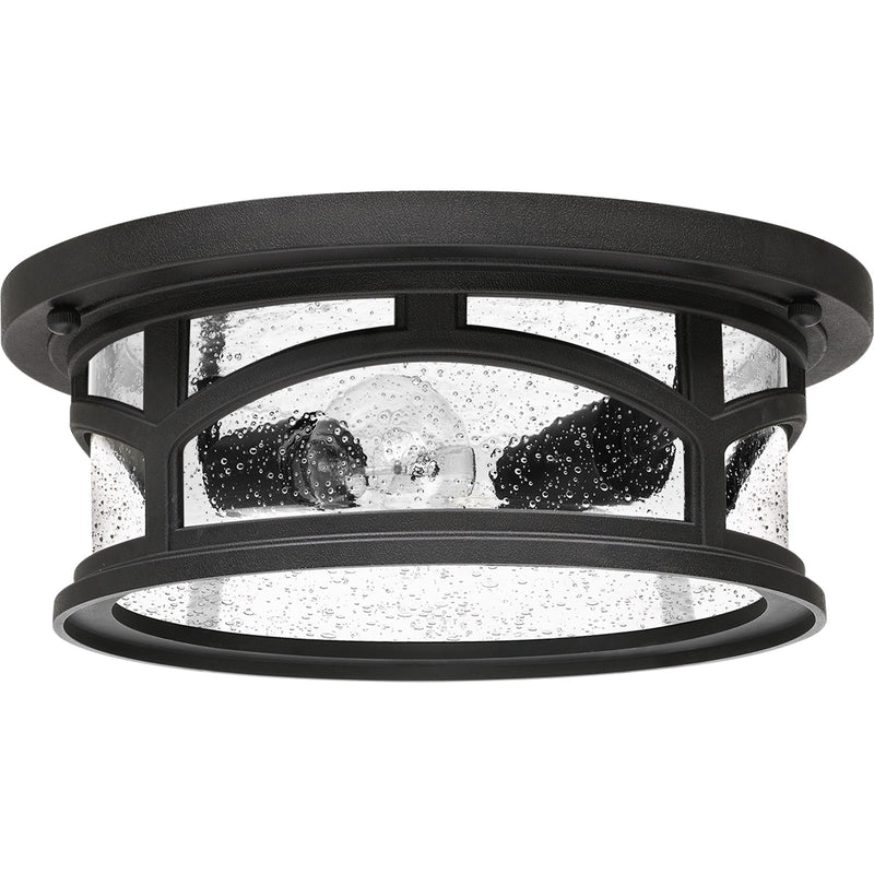 Quoizel Marblehead 13in 2-Light Outdoor Flush Mount | Coastal Mystic Black and Clear Seedy Glass | Porch & Entryway | 13 x 13 x 5 in | Model MBH1613K
