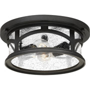 Quoizel Marblehead 13in 2-Light Outdoor Flush Mount | Coastal Mystic Black and Clear Seedy Glass | Porch & Entryway | 13 x 13 x 5 in | Model MBH1613K