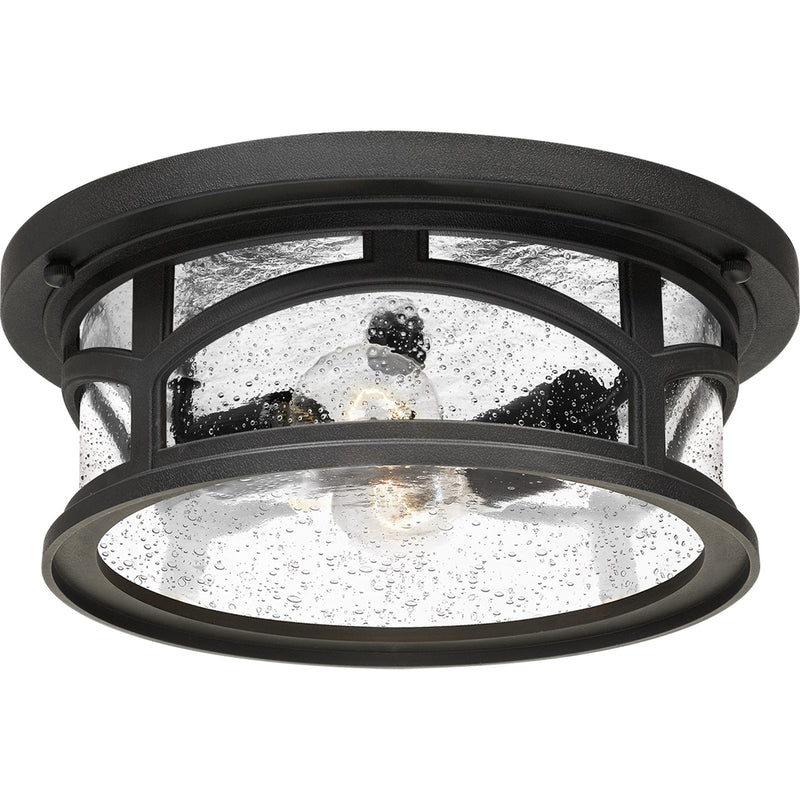 Quoizel Marblehead 13in 2-Light Outdoor Flush Mount | Coastal Mystic Black and Clear Seedy Glass | Porch & Entryway | 13 x 13 x 5 in | Model MBH1613K