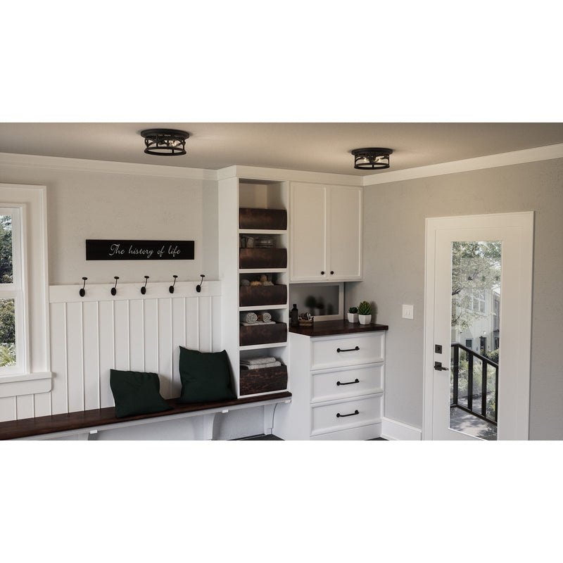 Quoizel Marblehead 13in 2-Light Outdoor Flush Mount | Coastal Mystic Black and Clear Seedy Glass | Porch & Entryway | 13 x 13 x 5 in | Model MBH1613K