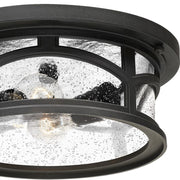 Quoizel Marblehead 13in 2-Light Outdoor Flush Mount | Coastal Mystic Black and Clear Seedy Glass | Porch & Entryway | 13 x 13 x 5 in | Model MBH1613K