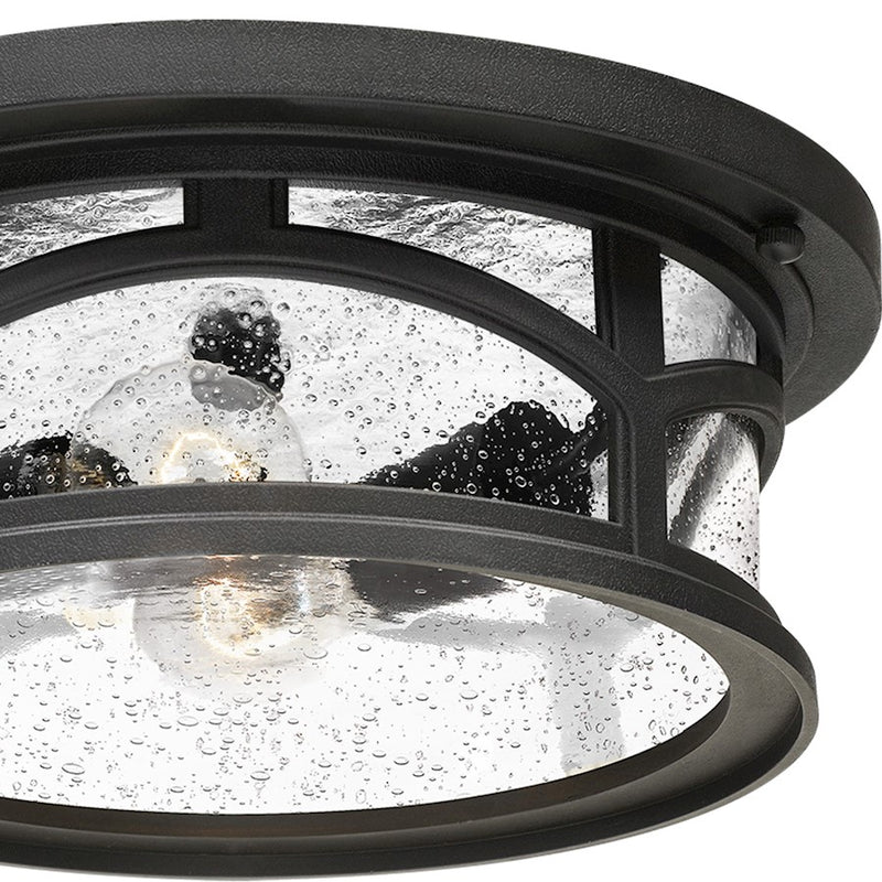 Quoizel Marblehead 13in 2-Light Outdoor Flush Mount | Coastal Mystic Black and Clear Seedy Glass | Porch & Entryway | 13 x 13 x 5 in | Model MBH1613K