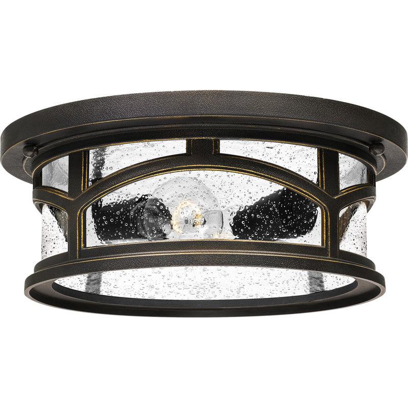 Quoizel Marblehead 13in 2-Light Outdoor Flush Mount | Coastal Palladian Bronze and Clear Seedy Glass | Porch & Entryway | Model MBH1613PN
