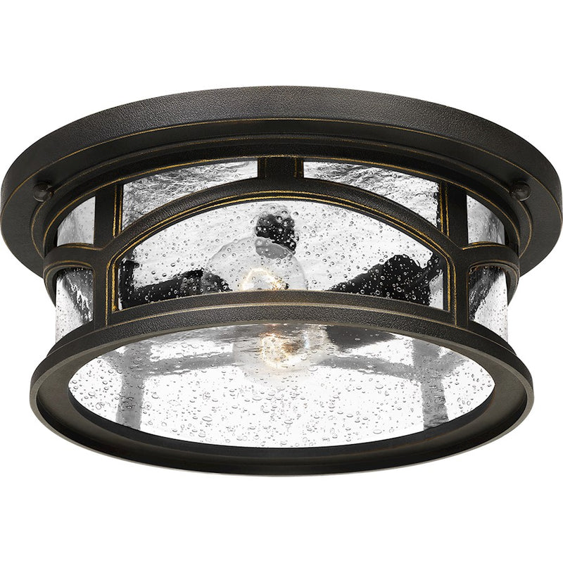 Quoizel Marblehead 13in 2-Light Outdoor Flush Mount | Coastal Palladian Bronze and Clear Seedy Glass | Porch & Entryway | Model MBH1613PN