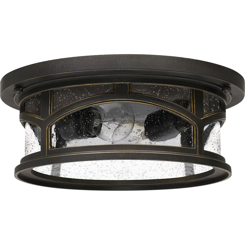 Quoizel Marblehead 13in 2-Light Outdoor Flush Mount | Coastal Palladian Bronze and Clear Seedy Glass | Porch & Entryway | Model MBH1613PN