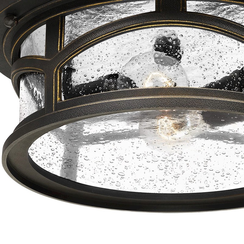 Quoizel Marblehead 13in 2-Light Outdoor Flush Mount | Coastal Palladian Bronze and Clear Seedy Glass | Porch & Entryway | Model MBH1613PN