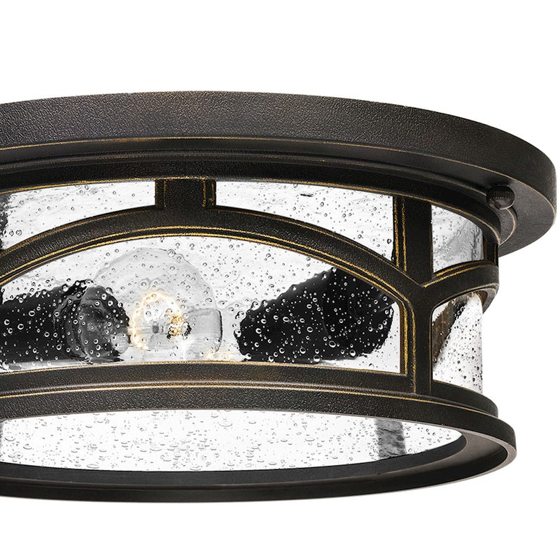 Quoizel Marblehead 13in 2-Light Outdoor Flush Mount | Coastal Palladian Bronze and Clear Seedy Glass | Porch & Entryway | Model MBH1613PN
