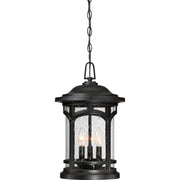 Quoizel Marblehead 11in 3-Light Outdoor Pendant | Coastal Mystic Black and Clear Seedy Glass | Porch & Entryway | 11 x 11 x 18 in | Model MBH1911K