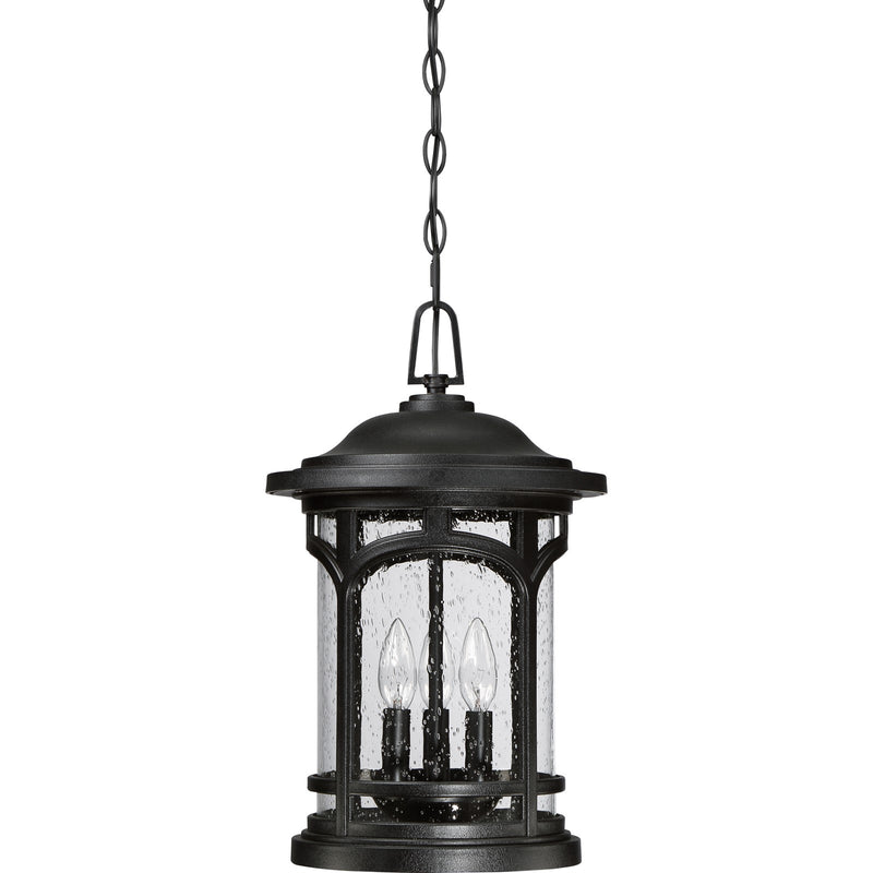 Quoizel Marblehead 11in 3-Light Outdoor Pendant | Coastal Mystic Black and Clear Seedy Glass | Porch & Entryway | 11 x 11 x 18 in | Model MBH1911K