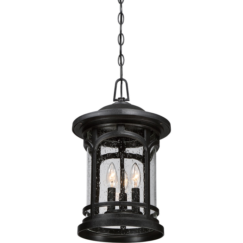 Quoizel Marblehead 11in 3-Light Outdoor Pendant | Coastal Mystic Black and Clear Seedy Glass | Porch & Entryway | 11 x 11 x 18 in | Model MBH1911K
