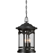 Quoizel Marblehead 11in 3-Light Outdoor Pendant | Coastal Mystic Black and Clear Seedy Glass | Porch & Entryway | 11 x 11 x 18 in | Model MBH1911K