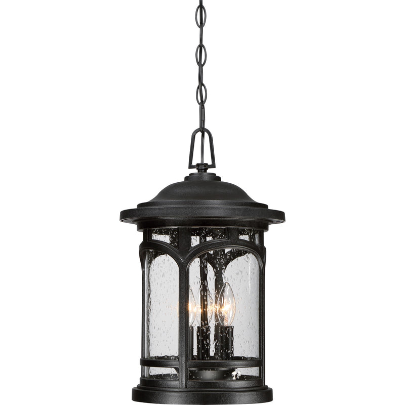 Quoizel Marblehead 11in 3-Light Outdoor Pendant | Coastal Mystic Black and Clear Seedy Glass | Porch & Entryway | 11 x 11 x 18 in | Model MBH1911K