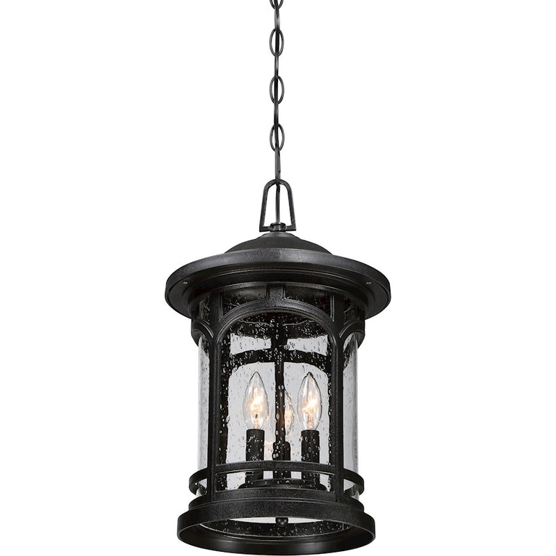 Quoizel Marblehead 11in 3-Light Outdoor Pendant | Coastal Mystic Black and Clear Seedy Glass | Porch & Entryway | 11 x 11 x 18 in | Model MBH1911K