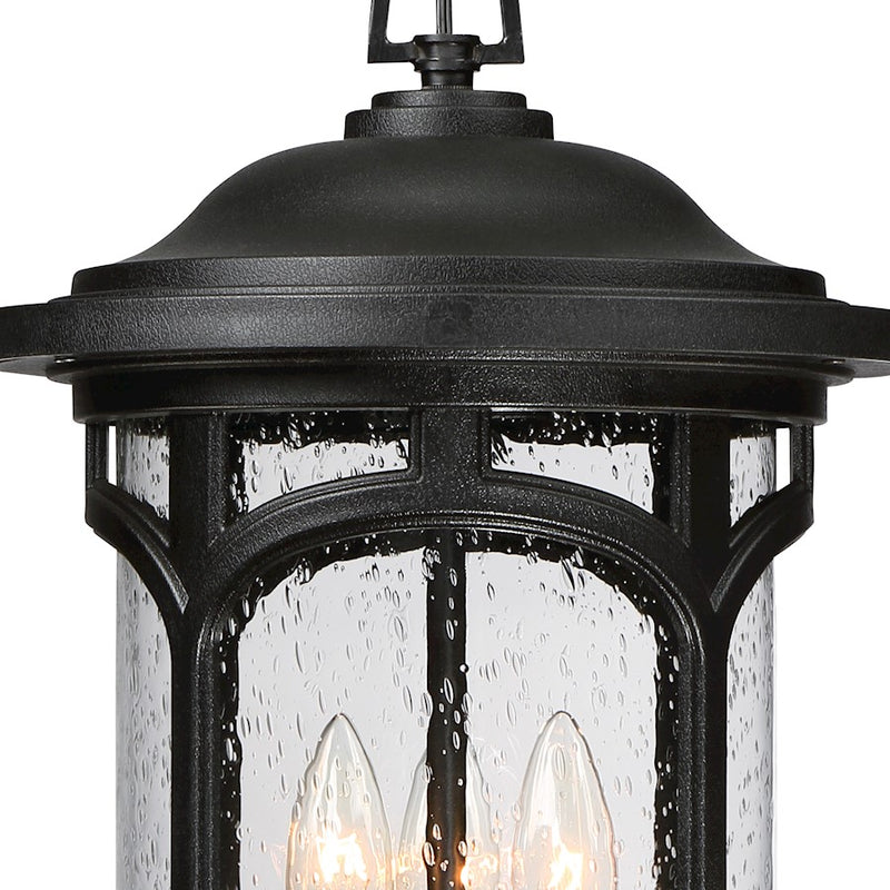 Quoizel Marblehead 11in 3-Light Outdoor Pendant | Coastal Mystic Black and Clear Seedy Glass | Porch & Entryway | 11 x 11 x 18 in | Model MBH1911K