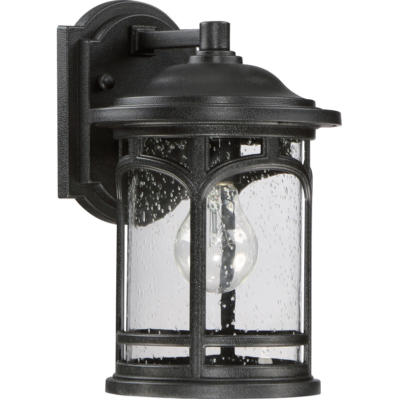 Quoizel Marblehead 7in 1-Light Outdoor Lantern | Coastal Mystic Black and Clear Seedy Glass | Front Porch & Entryway | 7 x 8 x 11 in | Model MBH8407K