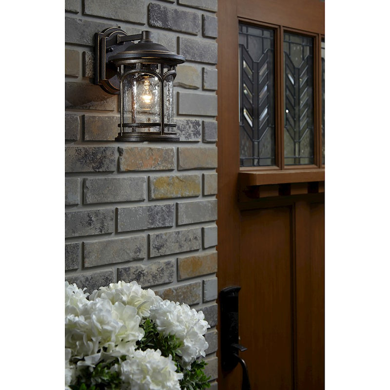 Quoizel Marblehead 7in 1-Light Outdoor Lantern | Coastal Palladian Bronze and Clear Seedy Glass | Front Porch & Entryway | Model MBH8407PN