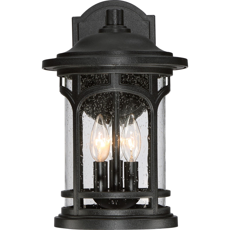 Quoizel Marblehead 9in 3-Light Outdoor Lantern | Coastal Mystic Black and Clear Seedy Glass | Front Porch & Entryway | Model MBH8409K