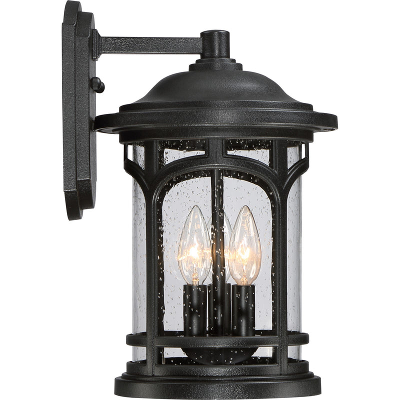 Quoizel Marblehead 9in 3-Light Outdoor Lantern | Coastal Mystic Black and Clear Seedy Glass | Front Porch & Entryway | Model MBH8409K