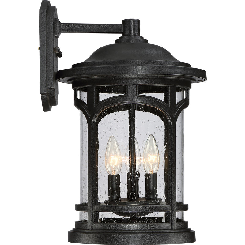 Quoizel Marblehead 12in 3-Light Outdoor Lantern | Coastal Mystic Black and Clear Seedy Glass | Front Porch & Entryway | Model MBH8411K