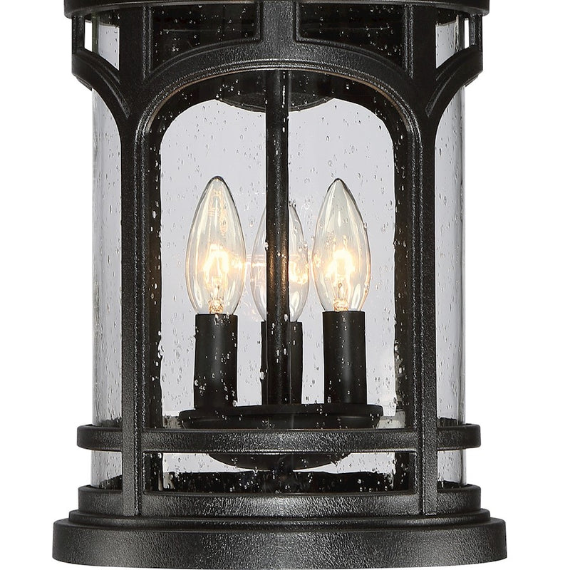 Quoizel Marblehead 12in 3-Light Outdoor Lantern | Coastal Mystic Black and Clear Seedy Glass | Front Porch & Entryway | Model MBH8411K