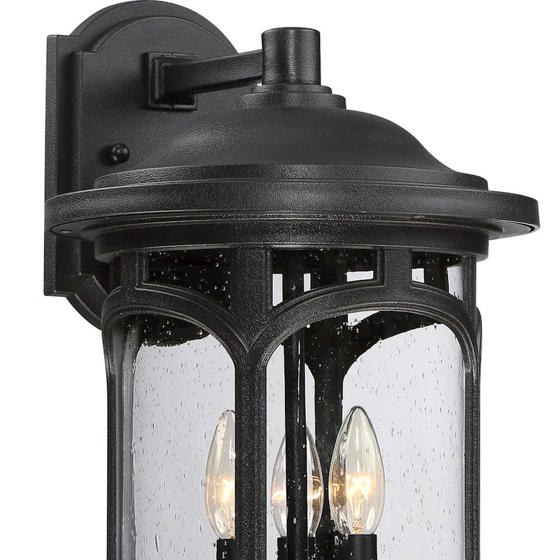 Quoizel Marblehead 12in 3-Light Outdoor Lantern | Coastal Mystic Black and Clear Seedy Glass | Front Porch & Entryway | Model MBH8411K