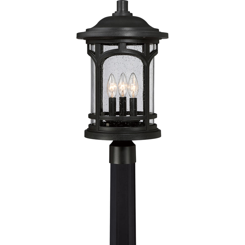 Quoizel Marblehead 11in 3-Light Outdoor Lantern | Coastal Mystic Black and Clear Seedy Glass | Front Porch & Entryway | Model MBH9011K