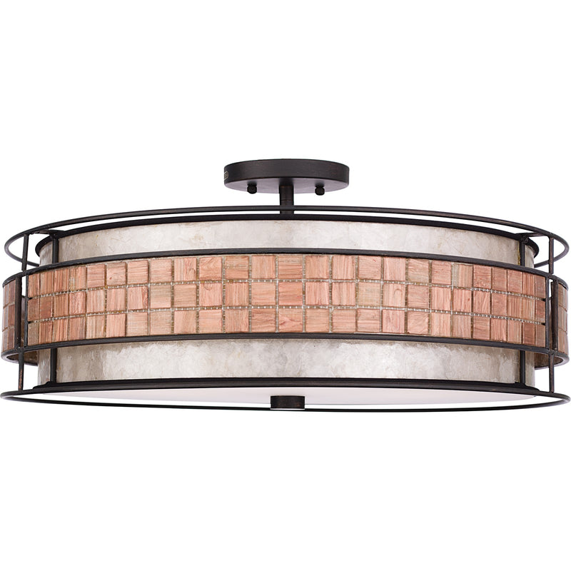 Quoizel Laguna 22in 4-Light Pendant | Naturals Renaissance Copper and Oyster Mica | Dining Room & Kitchen Island | 22 x 22 x 6.5 in | Model MC8420CRC