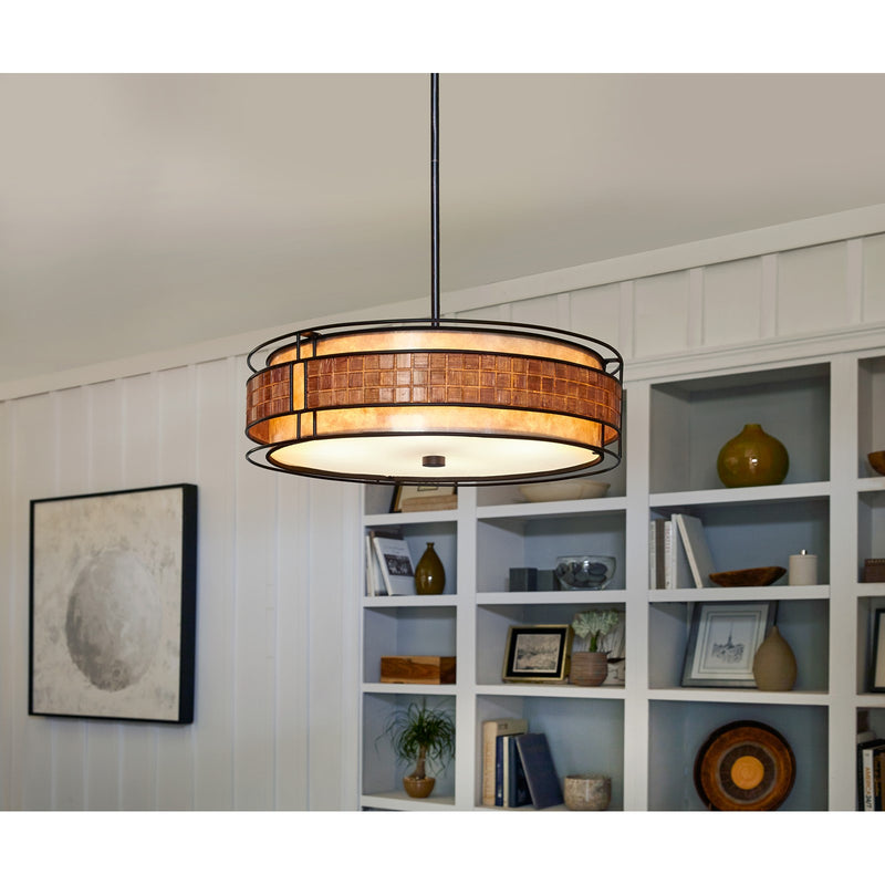 Quoizel Laguna 22in 4-Light Pendant | Naturals Renaissance Copper and Oyster Mica | Dining Room & Kitchen Island | 22 x 22 x 6.5 in | Model MC8420CRC