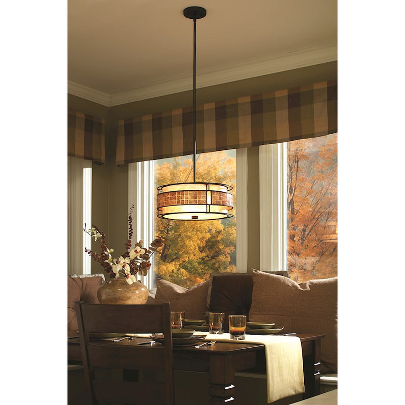 Quoizel Laguna 16in 3-Light Pendant | Naturals Renaissance Copper and Oyster Mica | Dining Room & Kitchen Island | 16 x 16 x 6.5 in | Model MC842CRC