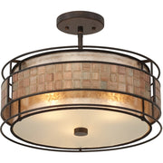 Quoizel Laguna 16in 3-Light Semi-Flush Mount | Naturals Renaissance Copper and Oyster Mica | Bedroom & Hallway | 16 x 16 x 12 in | Model MC842SRC